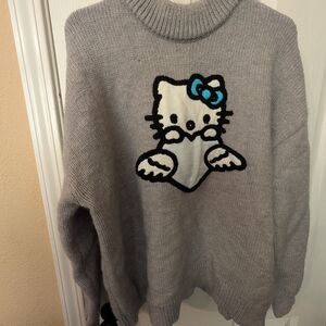 Forever 21 Gray Turtleneck Sweater with Blue Bow Kitty Graphic